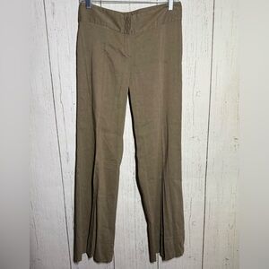 Theory Brown Wide Leg Pleated Lightweight Linen Blend Dress Pants Size 2